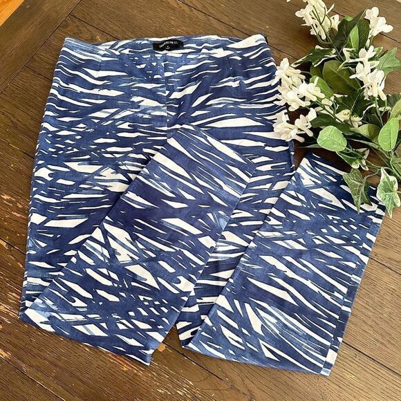Lafayette 148 NY Stanton‎ Cropped Stretch Pants in Blue Striped Print size 4 - Picture 1 of 9